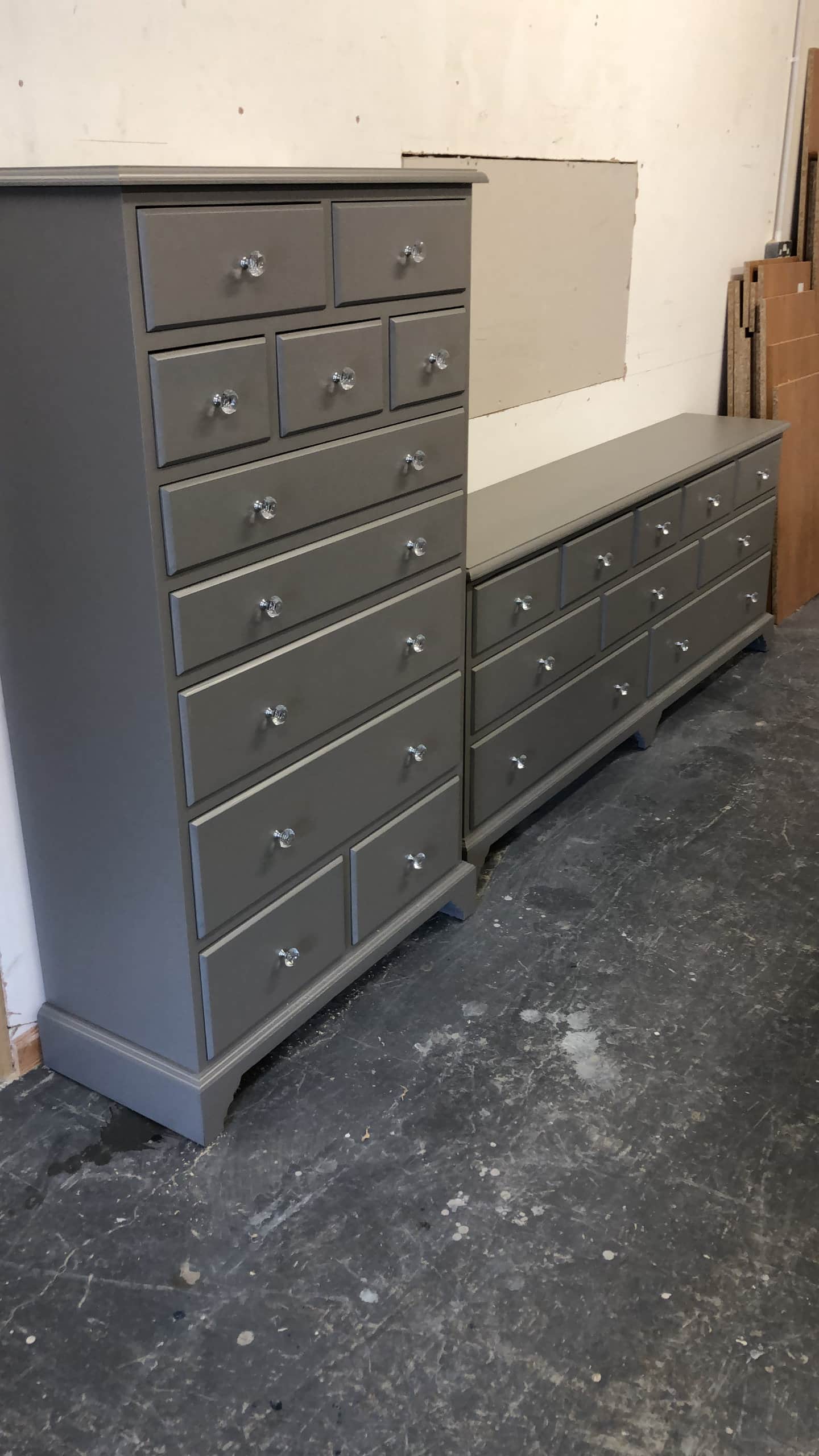 A set of bespoke, painted chests of drawers