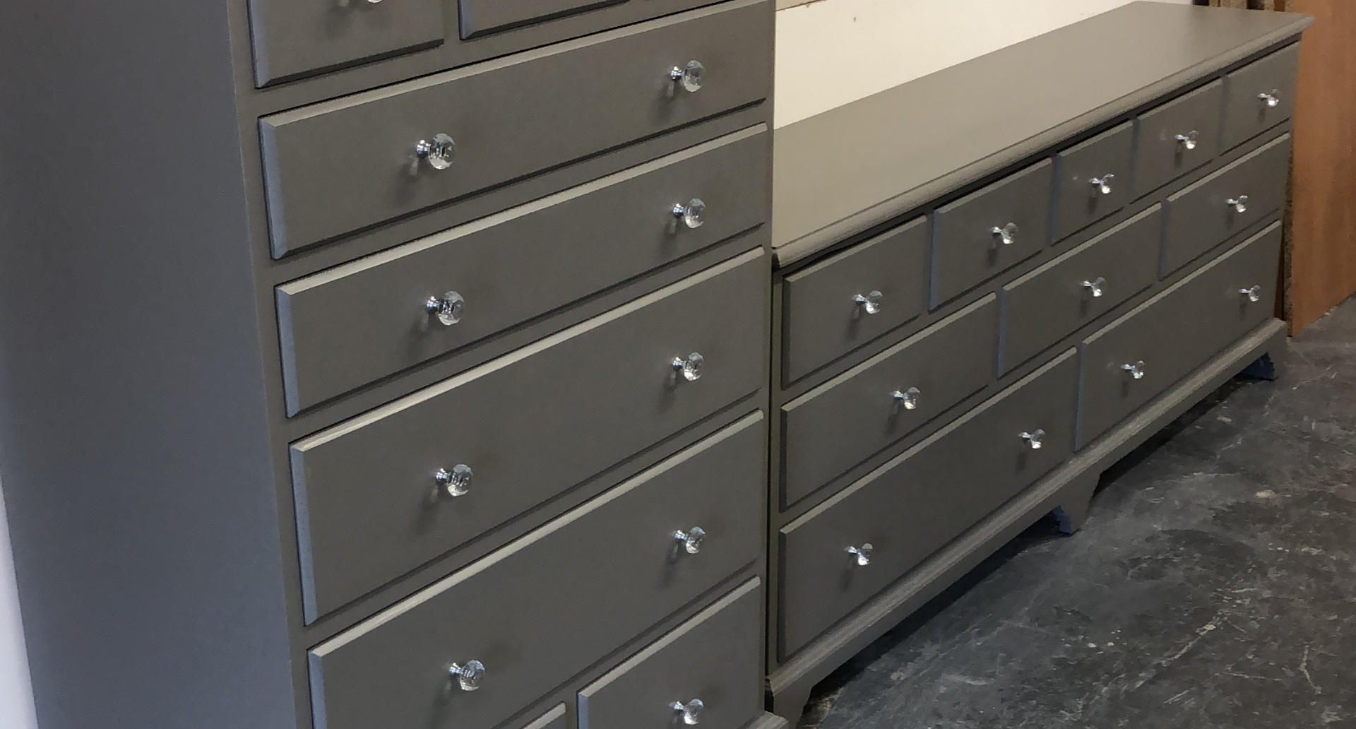 A set of bespoke, painted chests of drawers